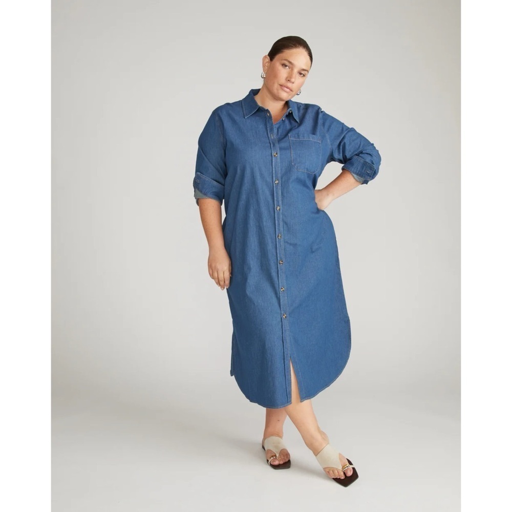 Universal Standard Odeon Stretch Cotton Chambray Shirtdress Orion Blue 3XS, 2-4